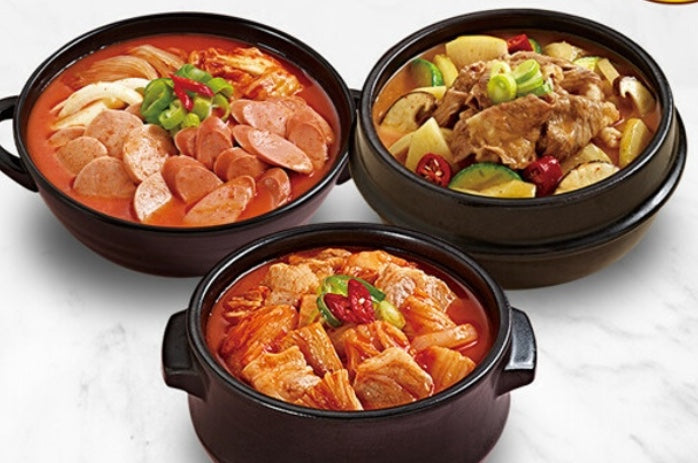 [얌얌] 한끼 찌개3종 ( 돼지고기 김치찌개+우삼겹된장찌개+부대찌개)