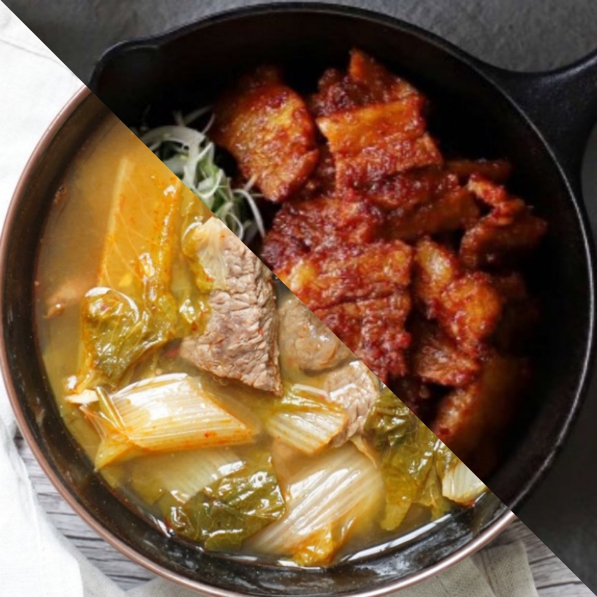 [YUM YUM] Side Dish Set (Beef Cabbage Soybean Paste Soup + Spicy Pork Belly (Uncooked) / Serves 2-3